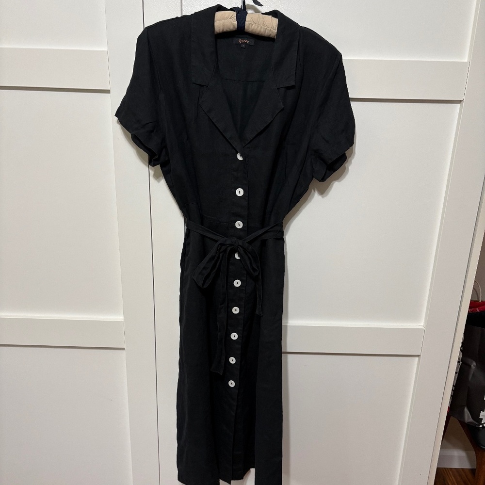 Quince Linen Shirt Dress - Black Great Condition